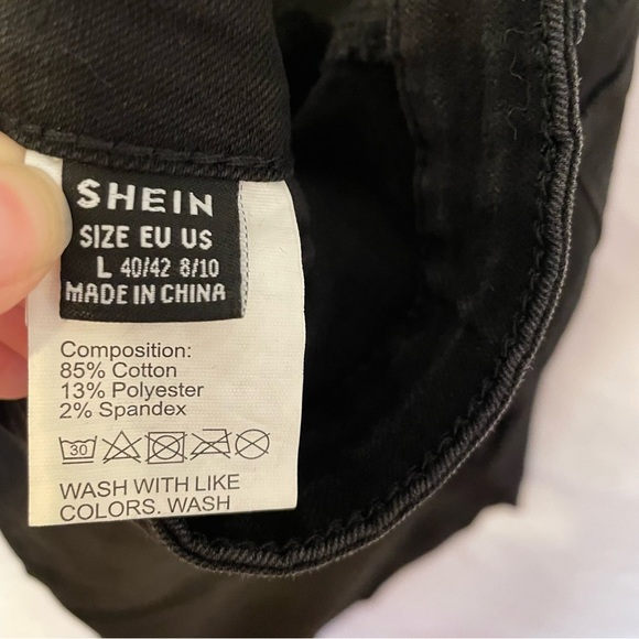 SHEIN Black Distressed Skinny Jeans NWOT Size Large Everyday Jeans Dark Denim - Picture 9 of 12